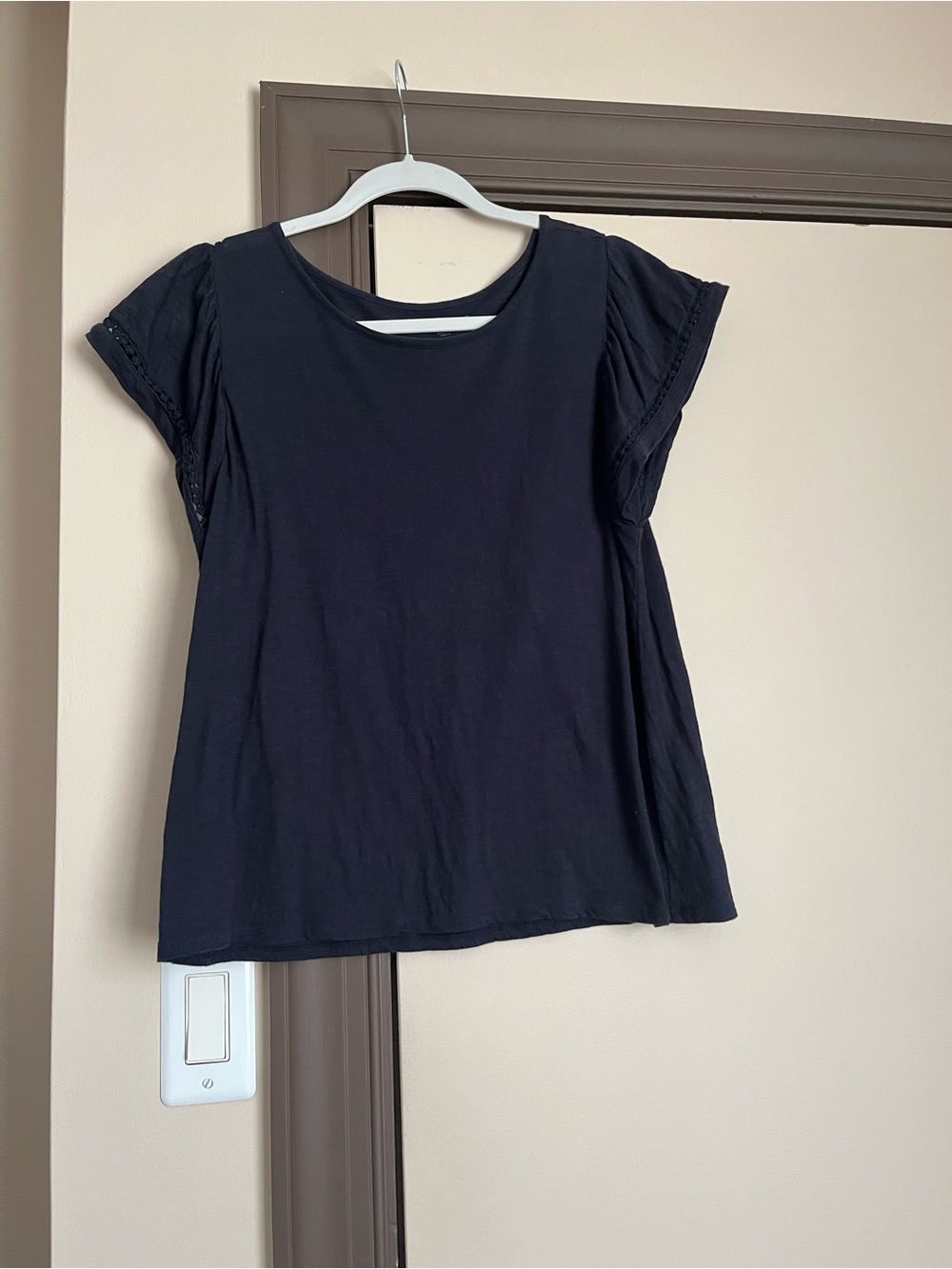 LOFT Black Short Sleeve Tee with Eyelet Trim
